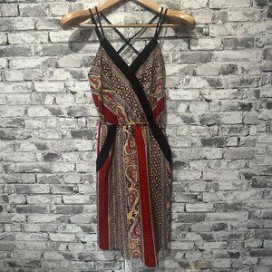 EUC Xhilaration Red & Black Aline Criss-Cross Back Dress Size Small